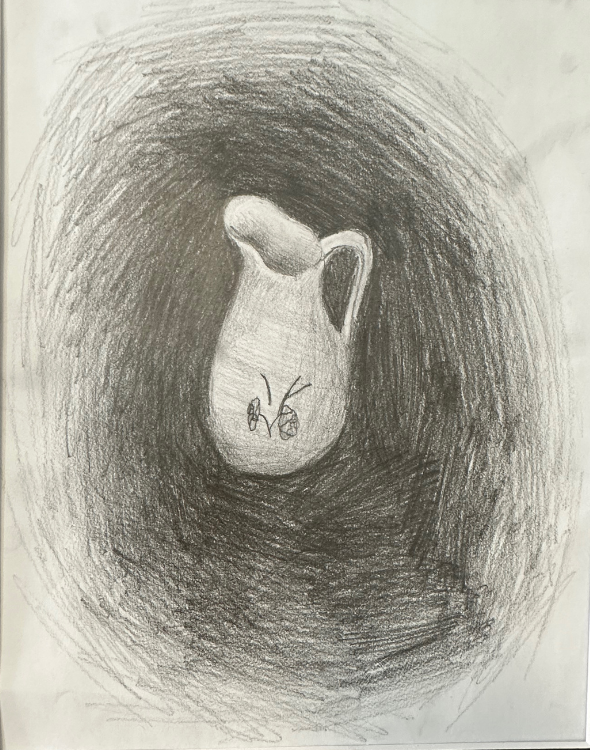 Sketch of the pitcher from Mary Cassatt's "The Child's Bath."